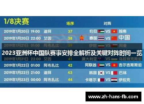 2023亚洲杯中国队赛事安排全解析及关键对阵时间一览